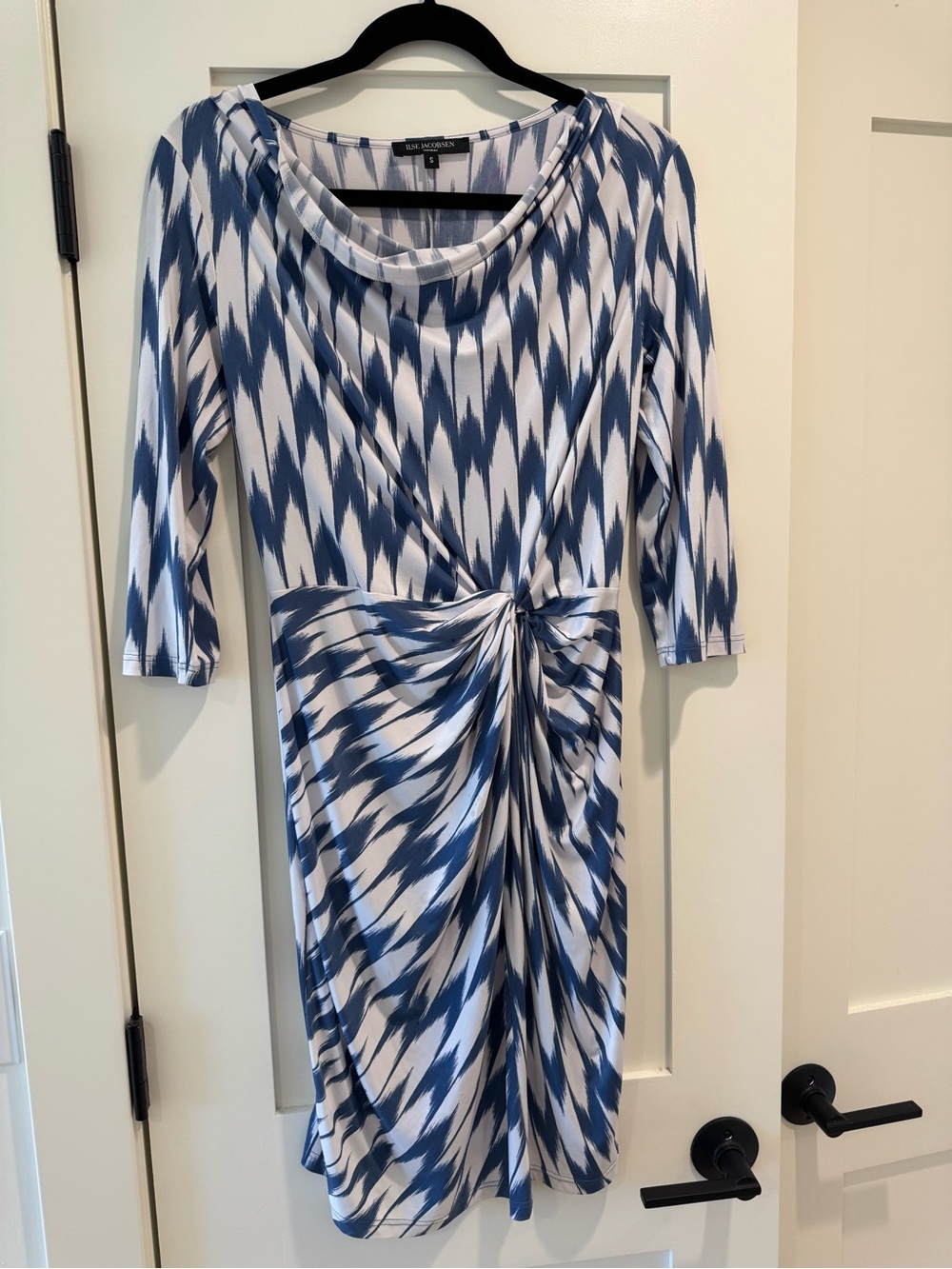 ILSE JACOBSEN Blue and White Twist-Knot Midi Dress